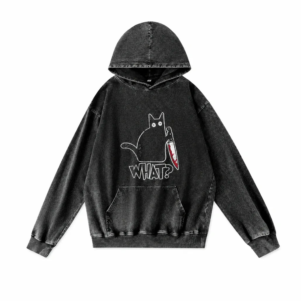 Innocent Cat Hoodie - Vintage Black Acid Wash