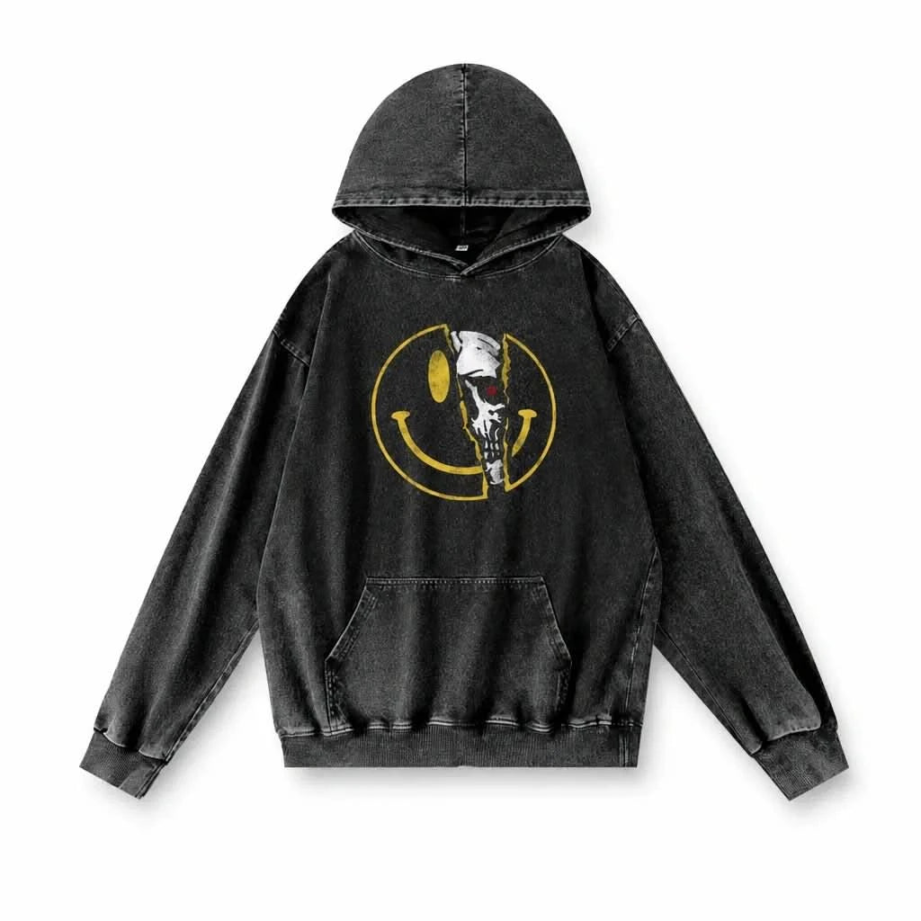 Smile Back - Oversized Black Vintage Acid Wash