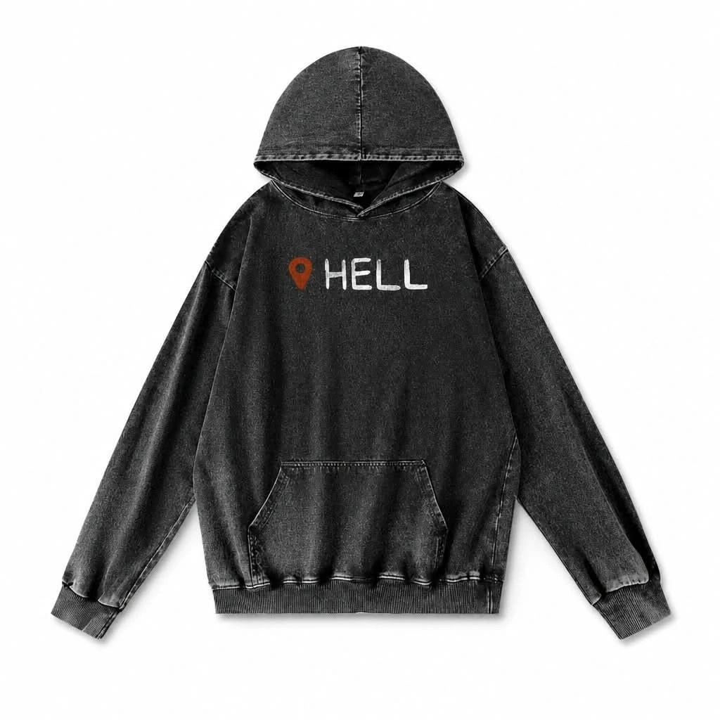 Hell Location Hoodie - Vintage Black Acid Wash
