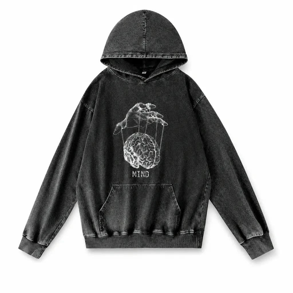 Mind Control Hoodie - Vintage Black Acid Wash
