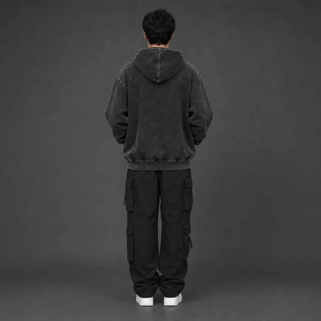 Smile Back - Oversized Black Vintage Acid Wash