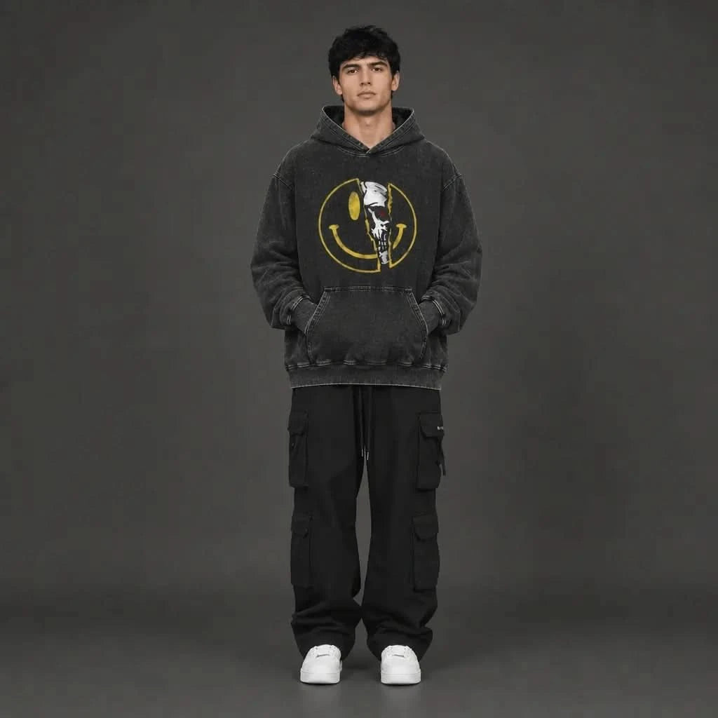 Smile Back - Oversized Black Vintage Acid Wash