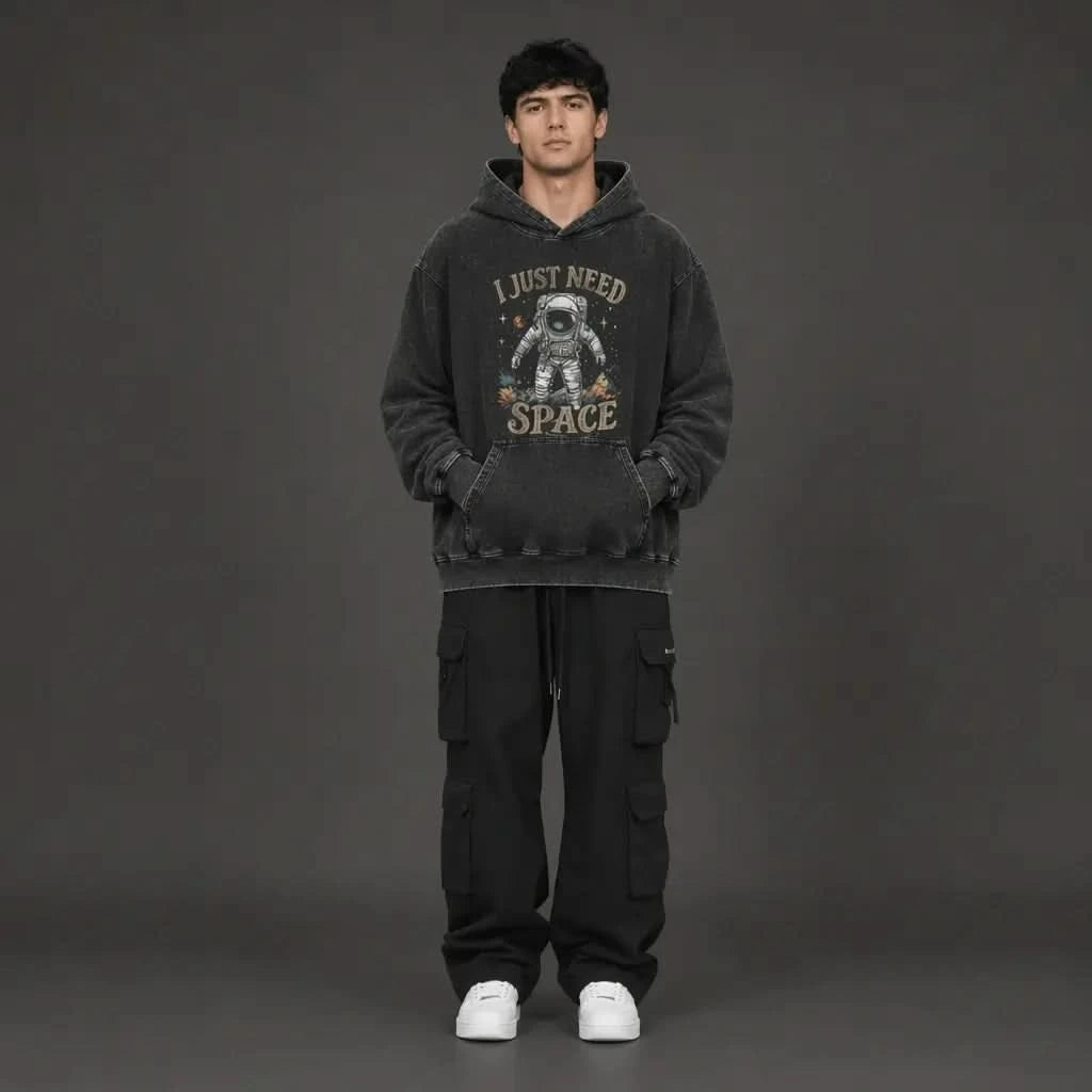 Need More Space Hoodie - Vintage Black Acid Wash