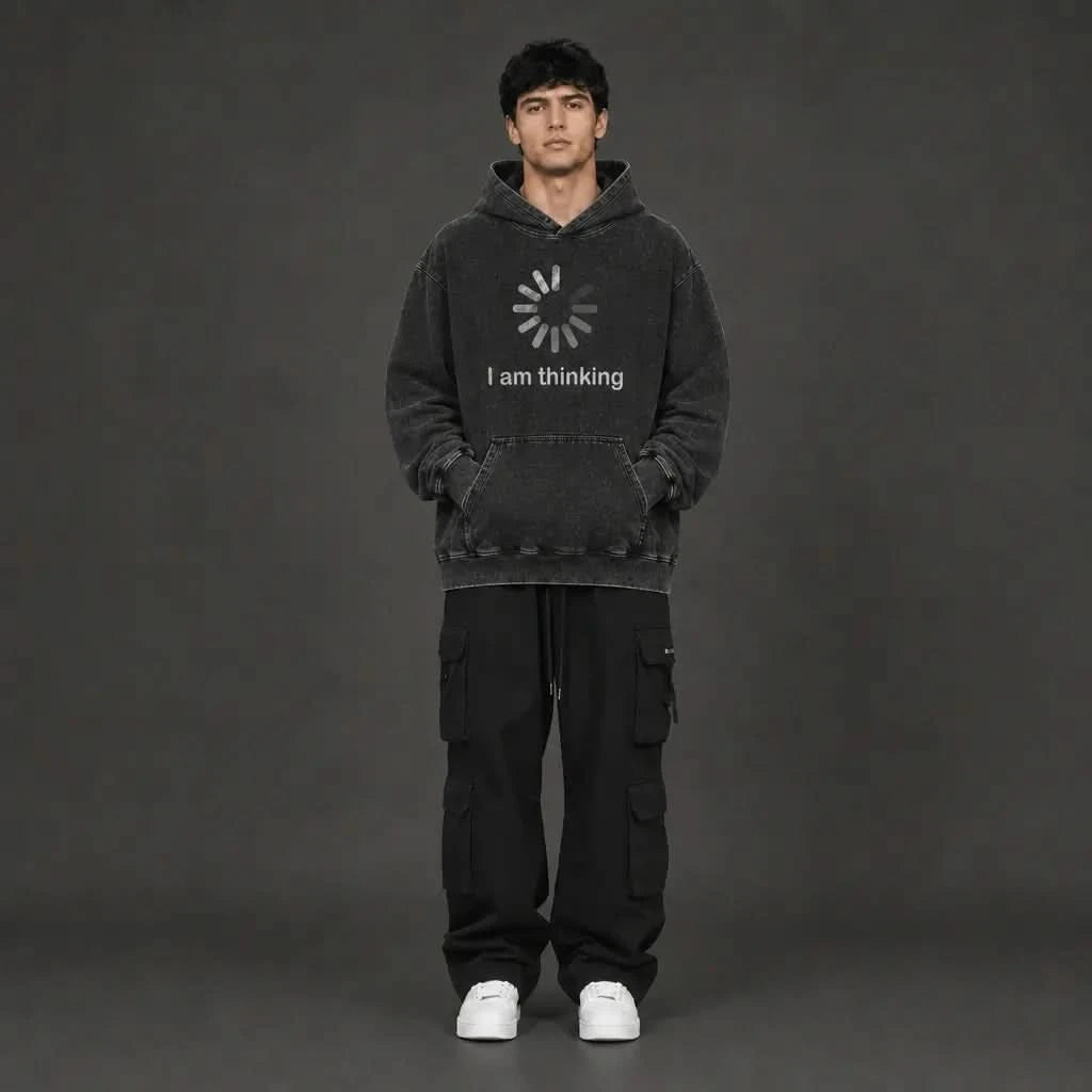 Thinking Hoodie - Vintage Black Acid Wash