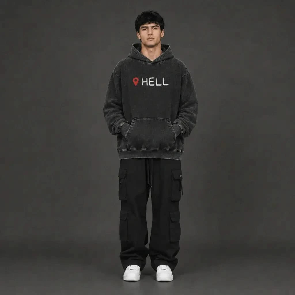 Hell Location Hoodie - Vintage Black Acid Wash