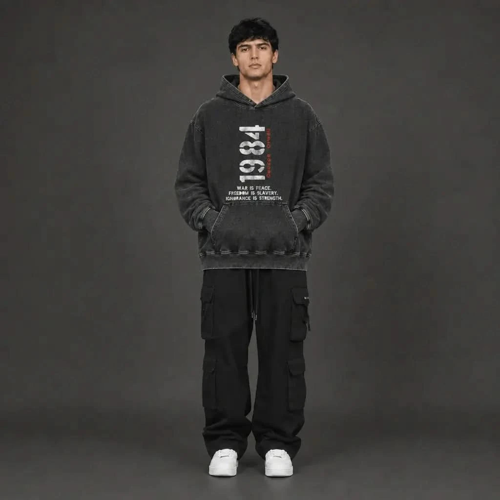 1984 Hoodie - Vintage Black Acid Wash