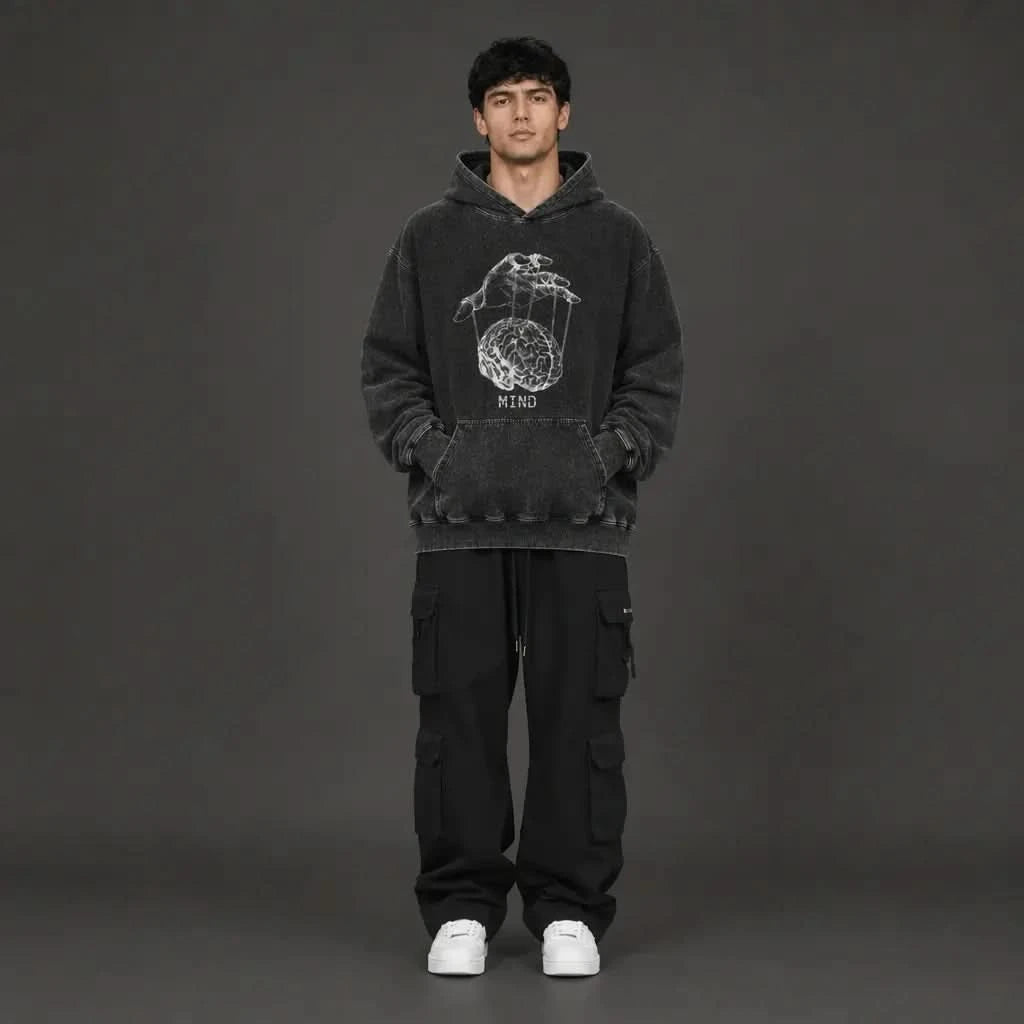 Mind Control Hoodie - Vintage Black Acid Wash