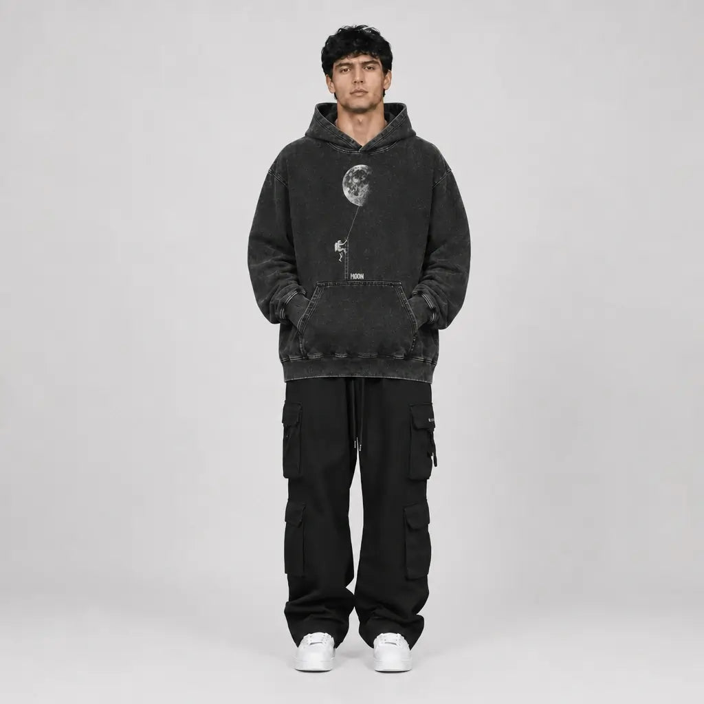 Moon Climber Hoodie - Vintage Black Acid Wash