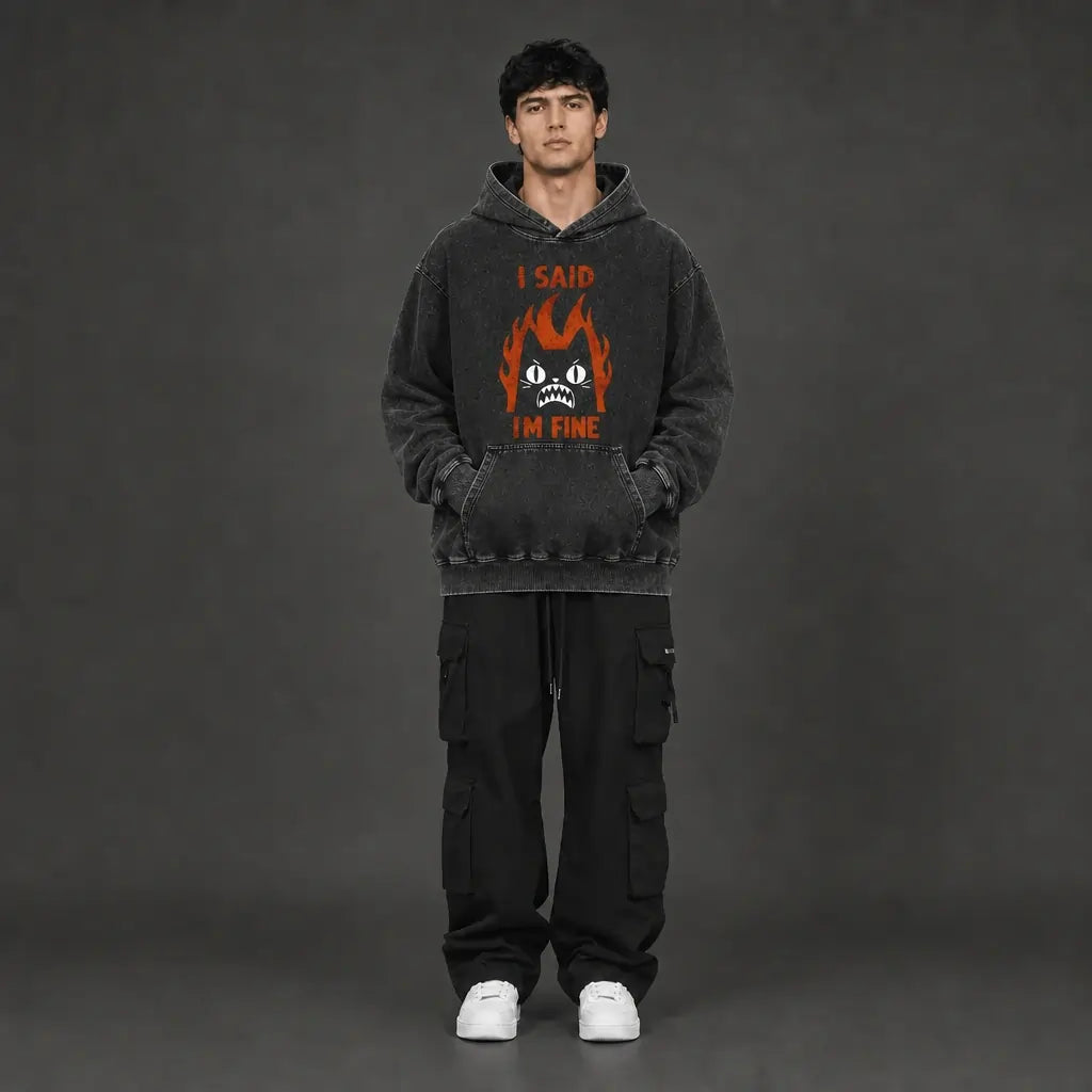 I Said I'm Fine Hoodie - Vintage Black Acid Wash