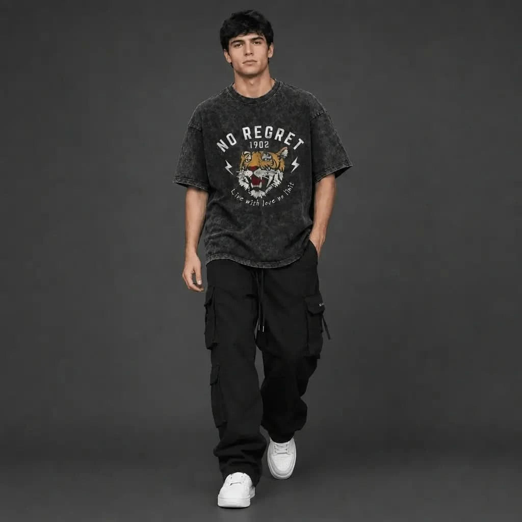 No Regret Tee - Oversized Black Vintage Acid Wash