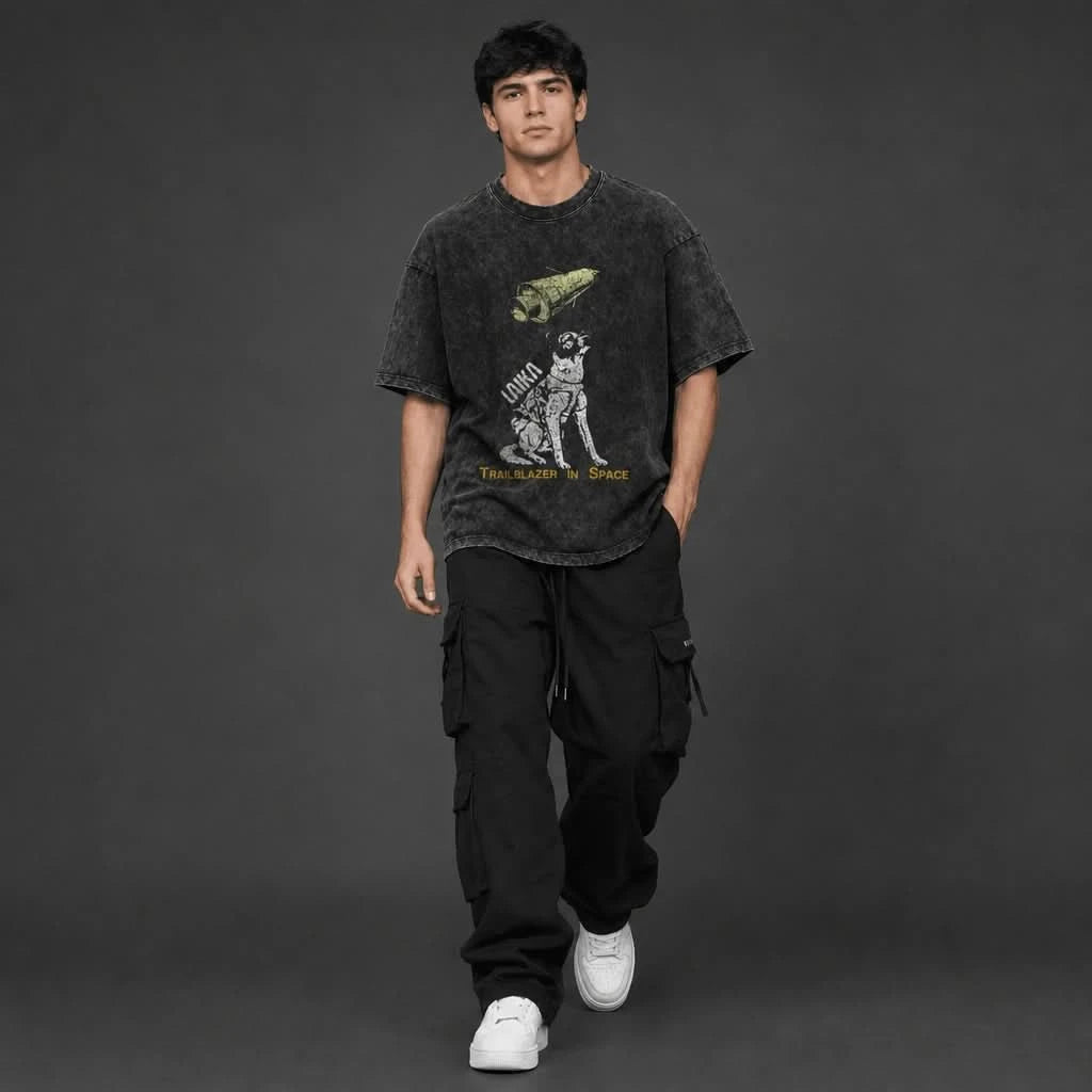 Laika Tee - Oversized Black Vintage Acid Wash