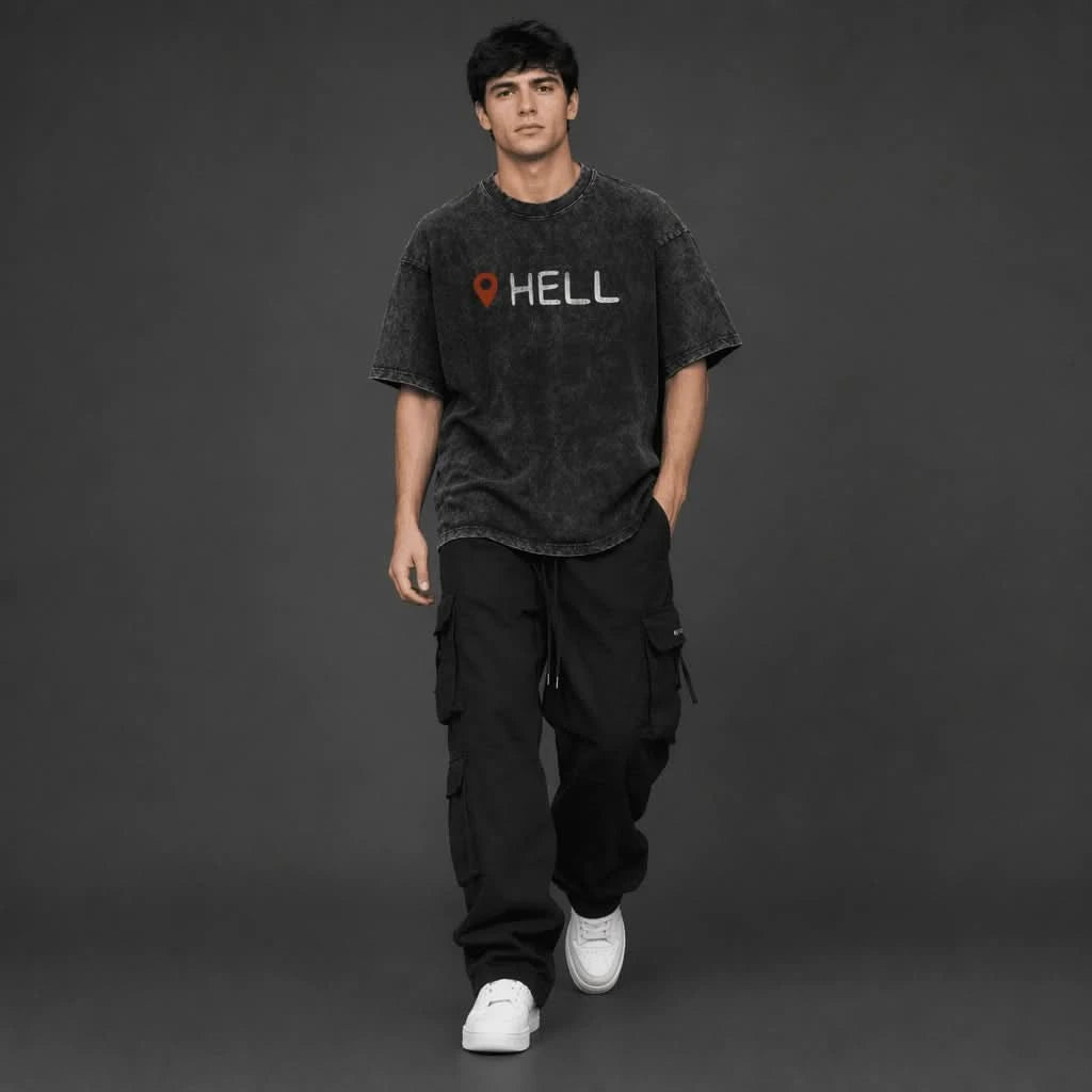 Hell Tee - Oversized Black Vintage Acid Wash