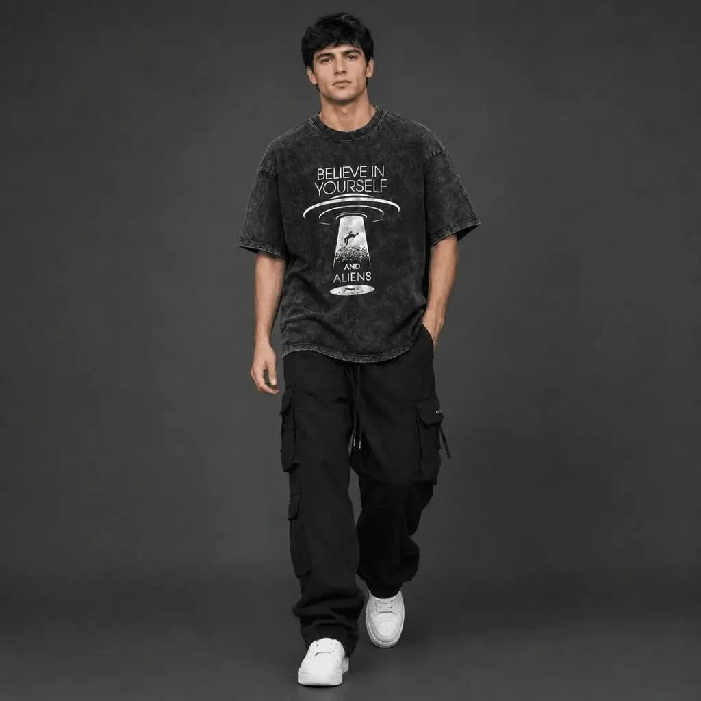 Believer Tee - Oversized Black Vintage Acid Wash