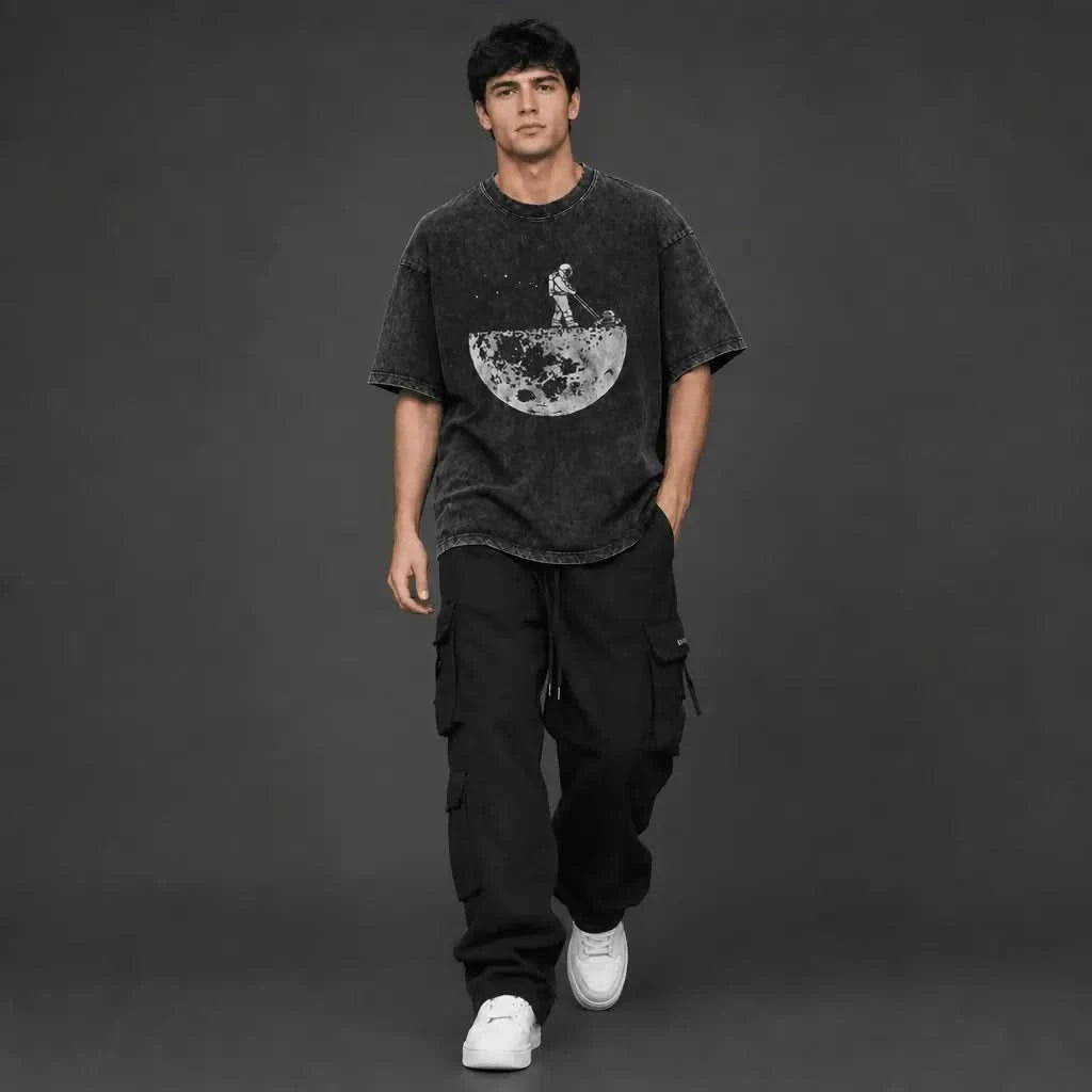Groundskeeper Tee - Oversized Black Vintage Acid Wash