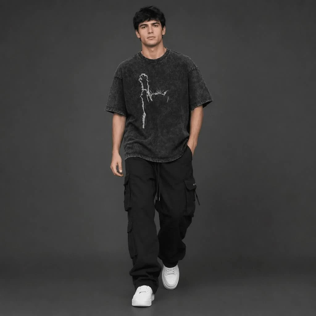 Emerge Tee - Oversized Black Vintage Acid Wash