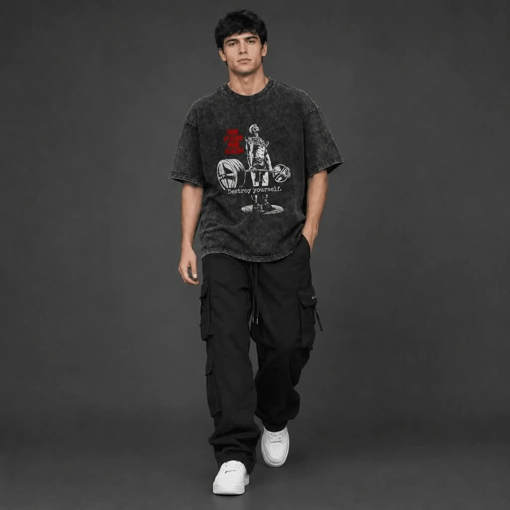 Brutal Routine Tee - Oversized Black Vintage Acid Wash