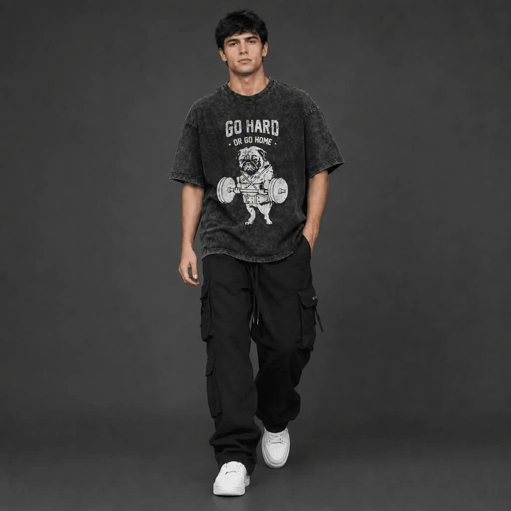 Go Hard Tee - Oversized Black Vintage Acid Wash