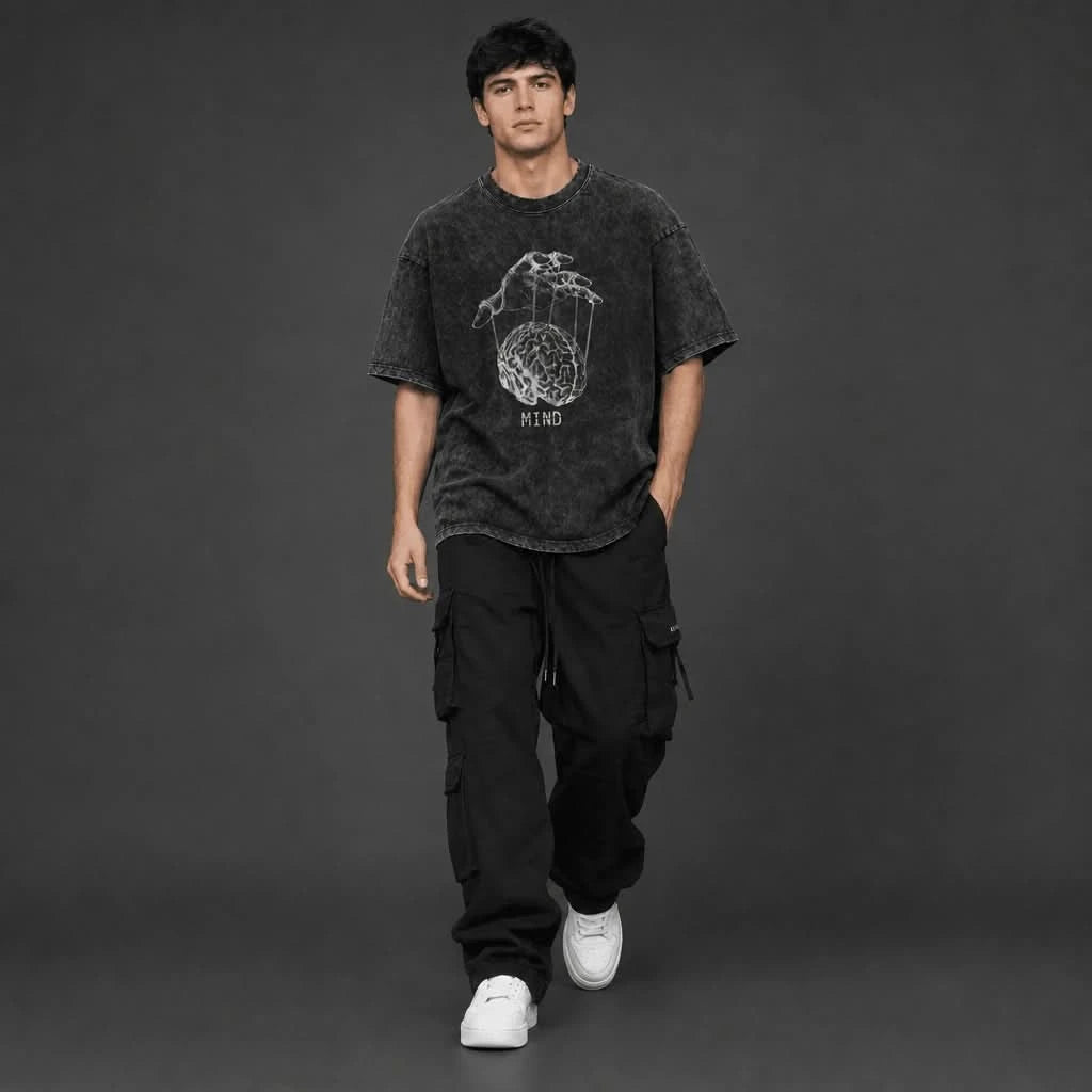 Control Tee - Oversized Black Vintage Acid Wash