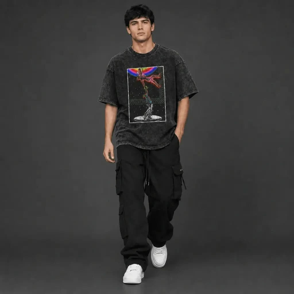 Dimension Tee - Oversized Black Vintage Acid Wash