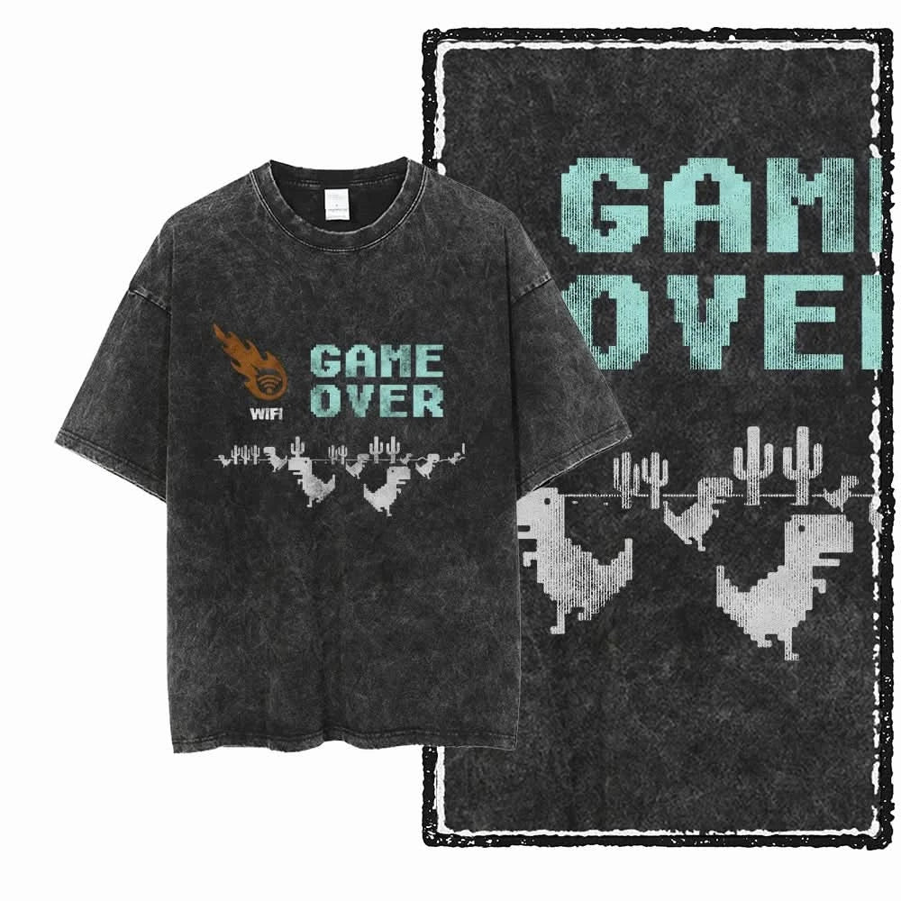 Game Over Tee - Oversized Black Vintage Acid Wash