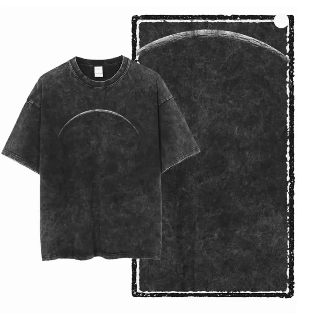 Moon Tee - Oversized Black Vintage Acid Wash