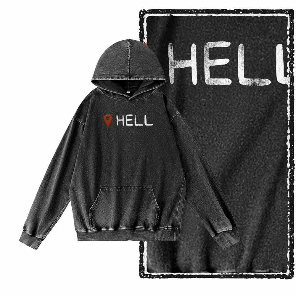 Hell Location Hoodie - Vintage Black Acid Wash