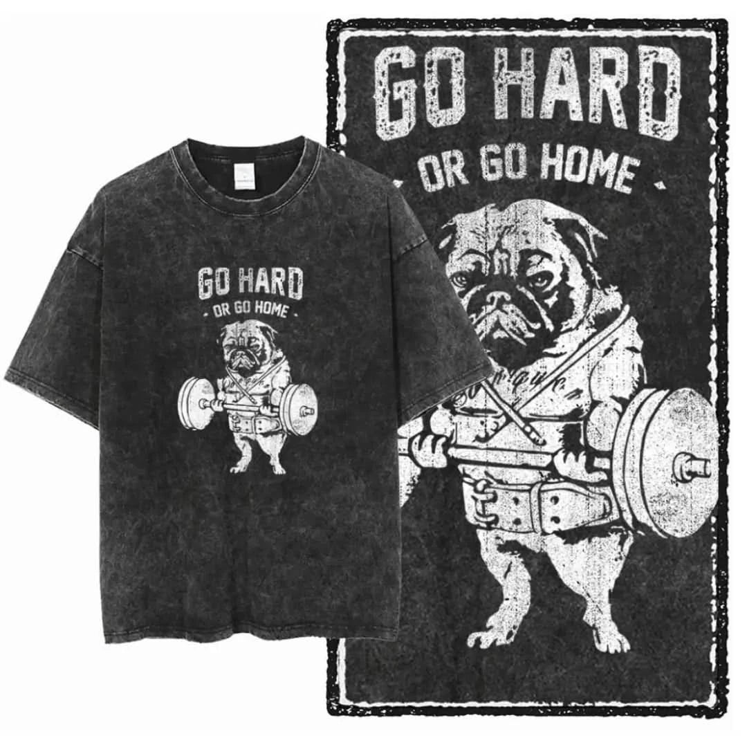Go Hard Tee - Oversized Black Vintage Acid Wash