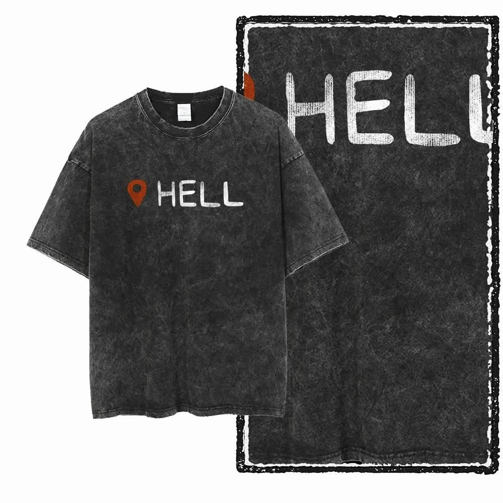 Hell Tee - Oversized Black Vintage Acid Wash