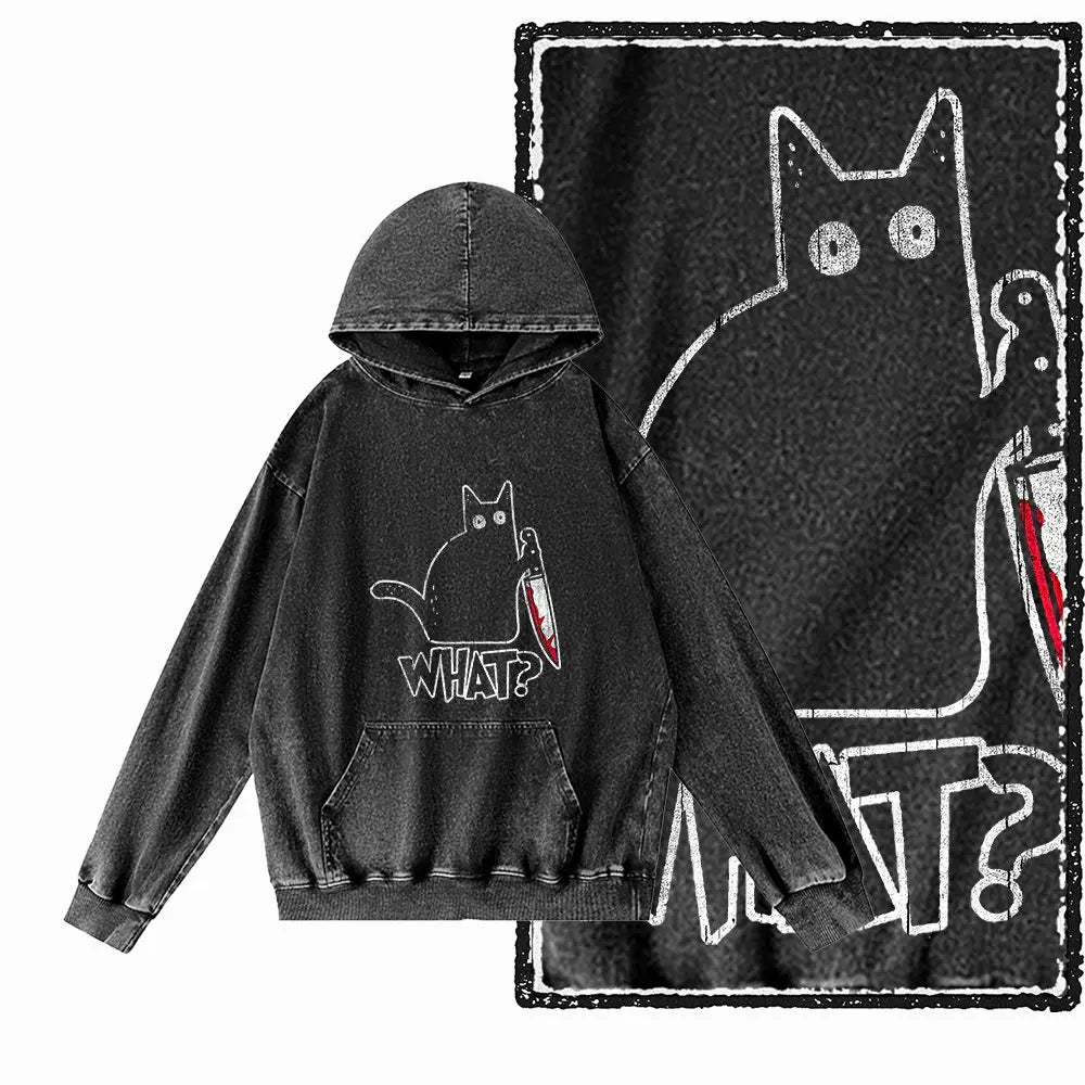 Innocent Cat Hoodie - Vintage Black Acid Wash