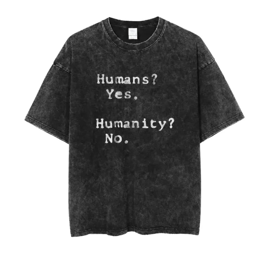 Humans? Tee - Oversized Black Vintage Acid Wash