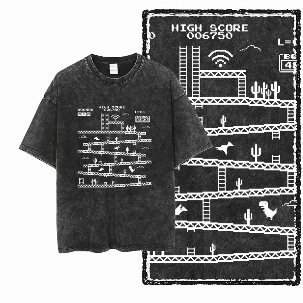 High Score Tee - Oversized Black Vintage Acid Wash