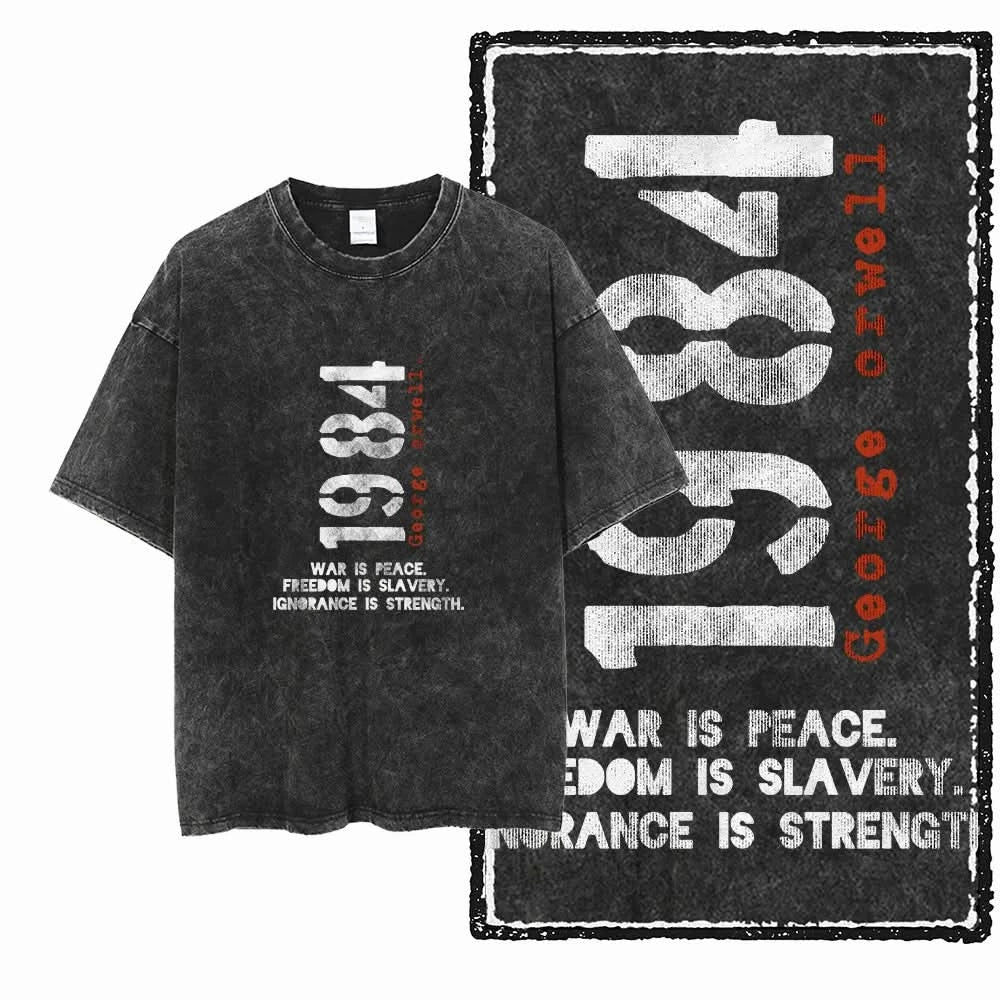 1984 Tee - Oversized Black Vintage Acid Wash