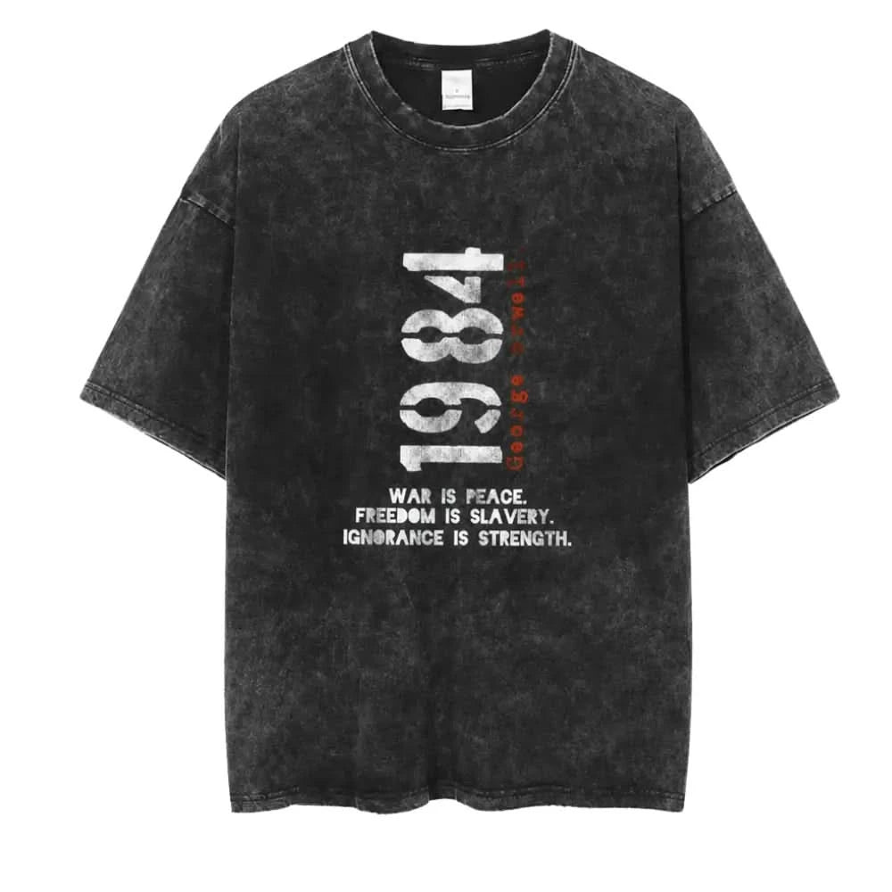 1984 Tee - Oversized Black Vintage Acid Wash