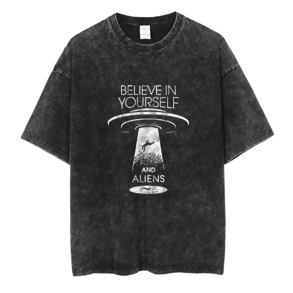 Believer Tee - Oversized Black Vintage Acid Wash