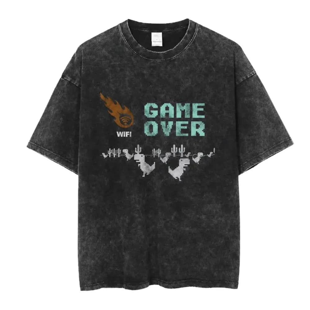 Game Over Tee - Oversized Black Vintage Acid Wash