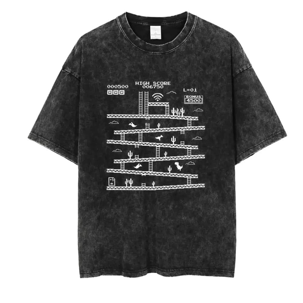 High Score Tee - Oversized Black Vintage Acid Wash