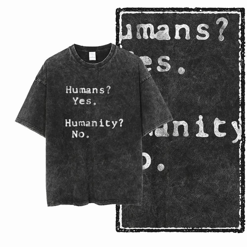 Humans? Tee - Oversized Black Vintage Acid Wash