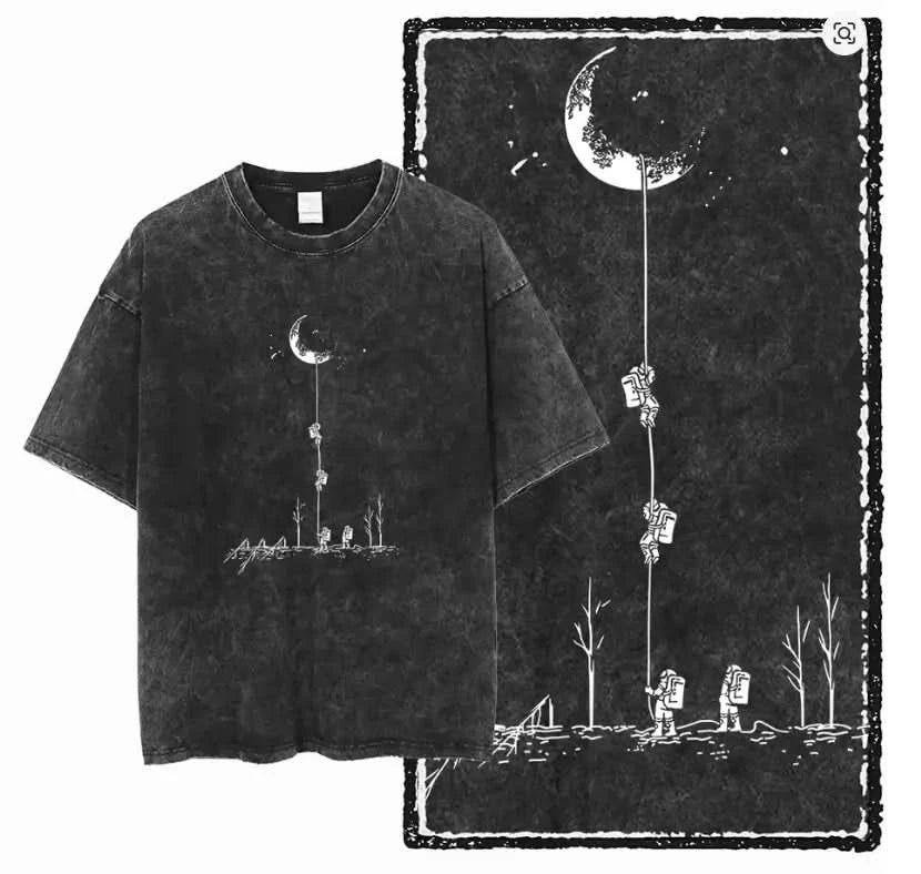 Moonrise Tee - Oversized Black Vintage Acid Wash