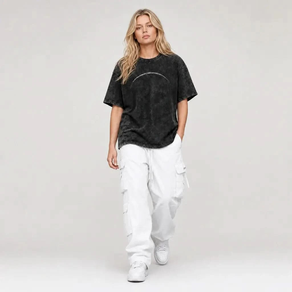 Moon Tee - Oversized Black Vintage Acid Wash
