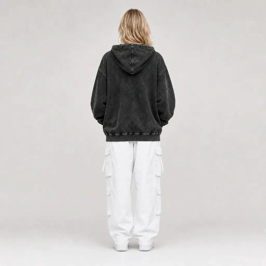 Smile Back - Oversized Black Vintage Acid Wash