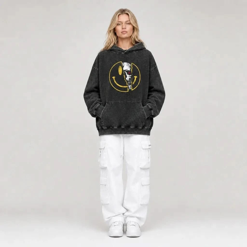 Smile Back - Oversized Black Vintage Acid Wash