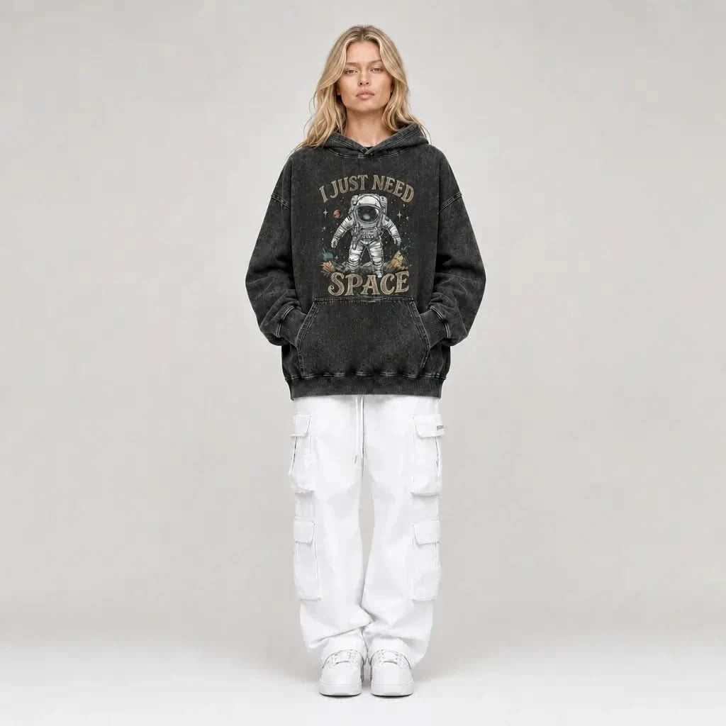 Need More Space Hoodie - Vintage Black Acid Wash