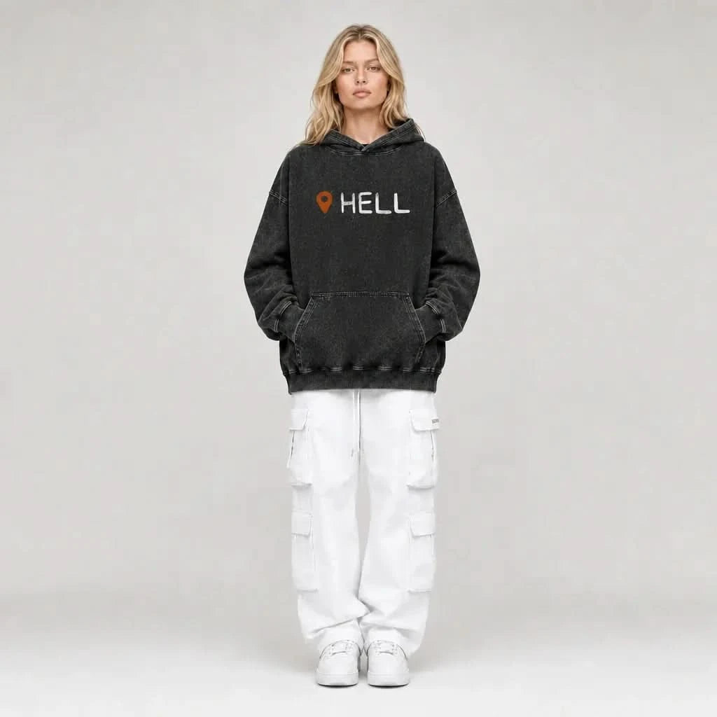Hell Location Hoodie - Vintage Black Acid Wash