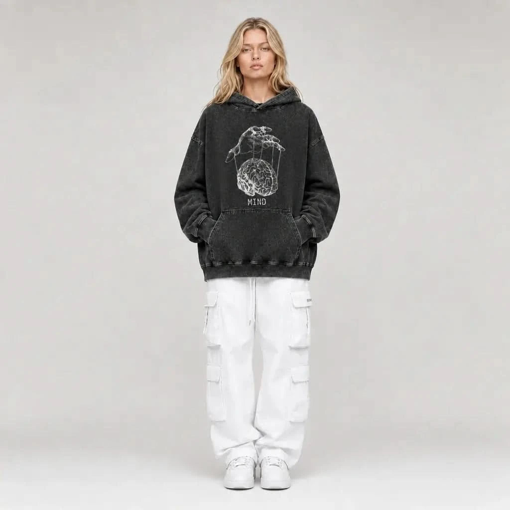 Mind Control Hoodie - Vintage Black Acid Wash