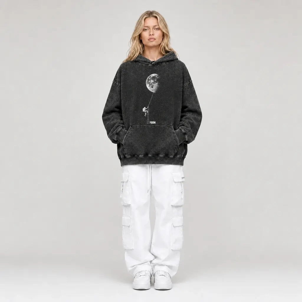Moon Climber Hoodie - Vintage Black Acid Wash