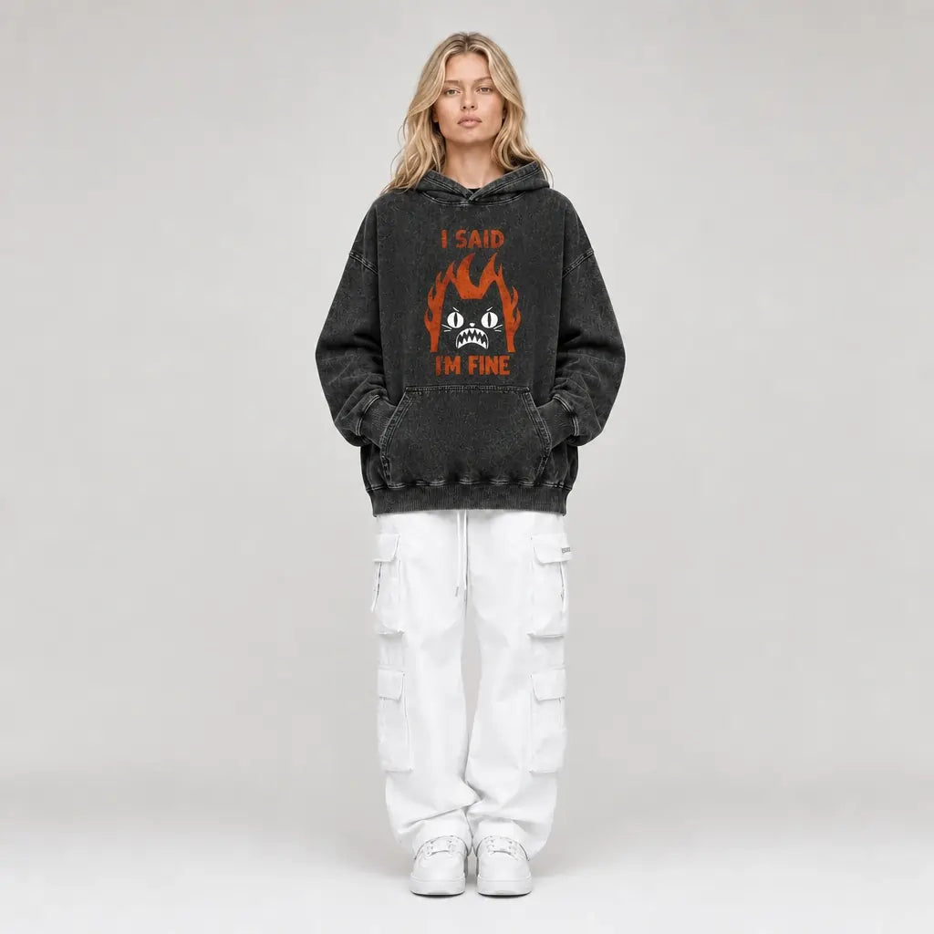 I Said I'm Fine Hoodie - Vintage Black Acid Wash