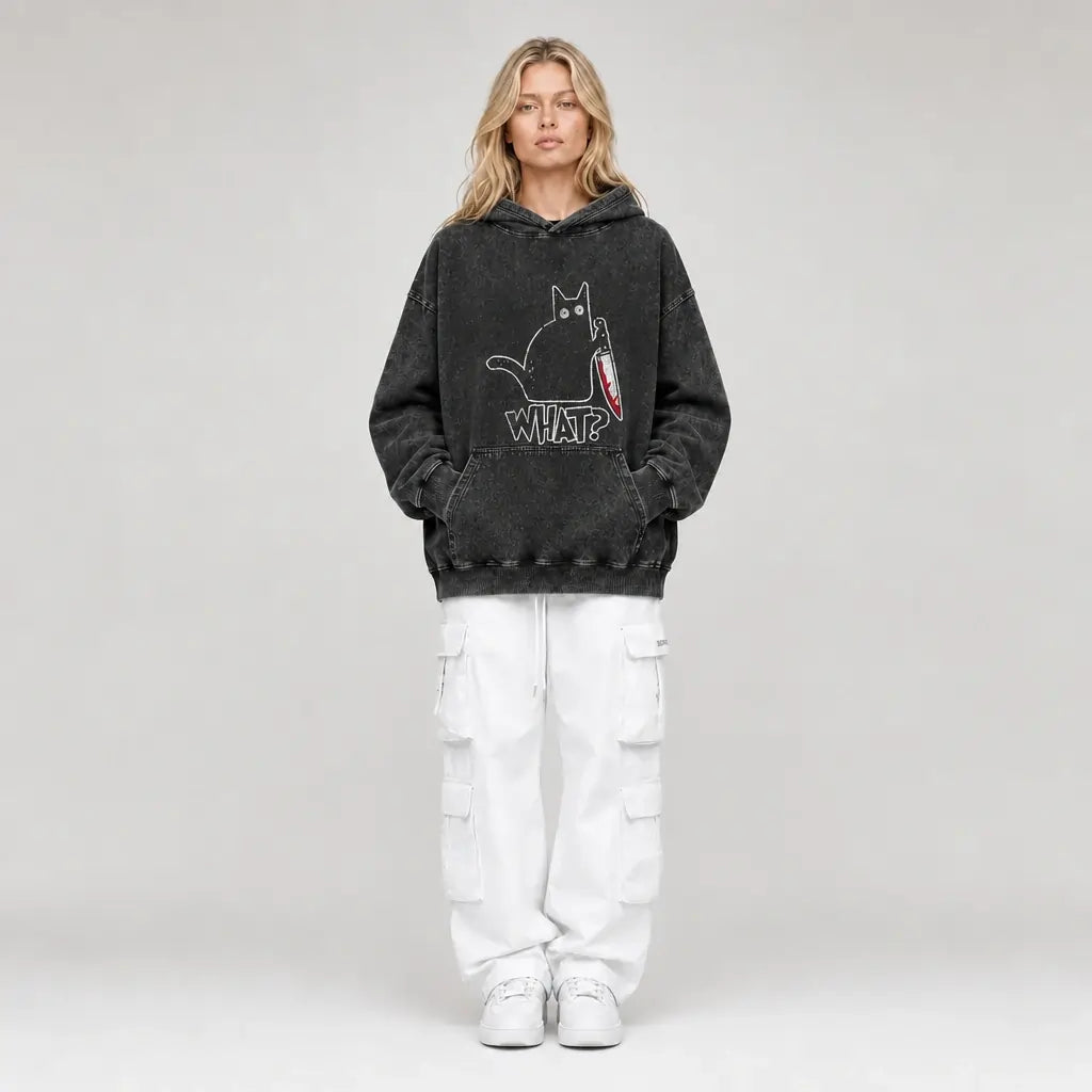 Innocent Cat Hoodie - Vintage Black Acid Wash
