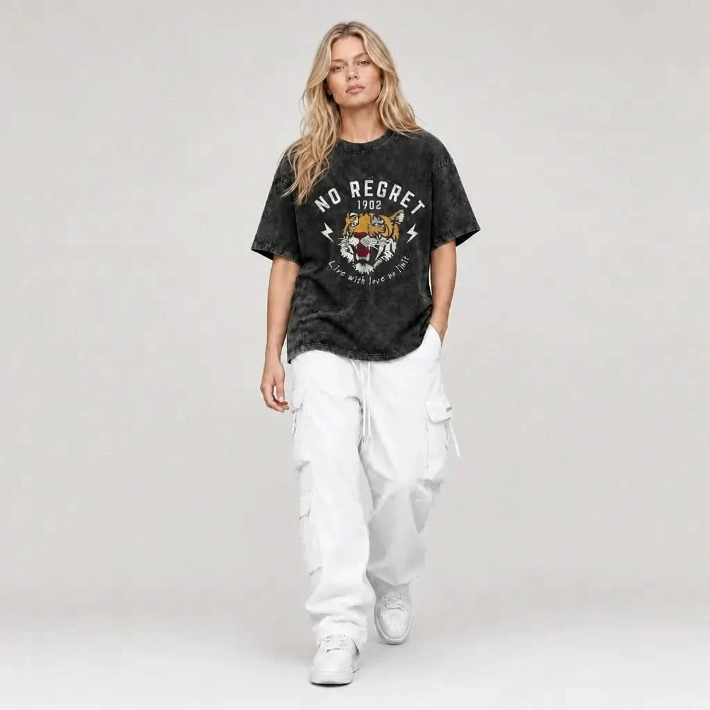 No Regret Tee - Oversized Black Vintage Acid Wash