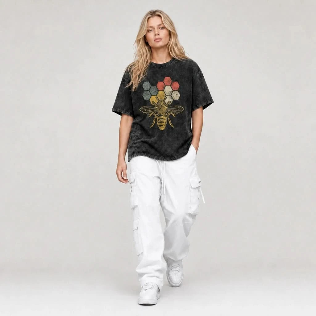 Queen Tee - Oversized Black Vintage Acid Wash