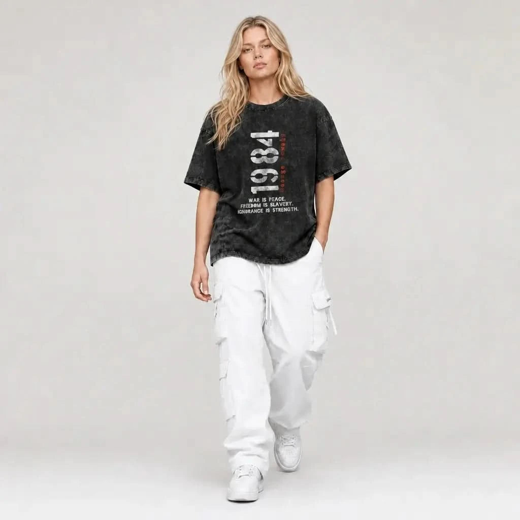 1984 Tee - Oversized Black Vintage Acid Wash